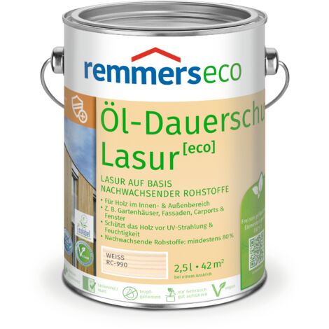Remmers Öl-Dauerschutz-Lasur [eco] weiß, 2,5 Liter, Öko Holzlasur für innen und außen, ökologisch, nachhaltig, vegan, bienenverträglich