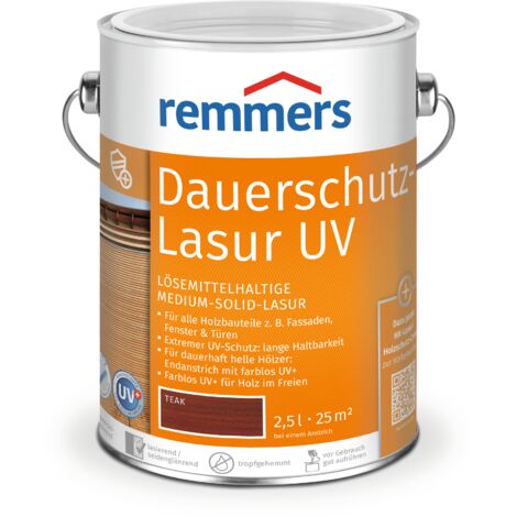 Remmers Dauerschutz-Lasur UV teak, 2,5 Liter, Holz UV-Schutz für außen, auch für helle Farbtöne und farblos UV+, blockfest, wetterbeständig