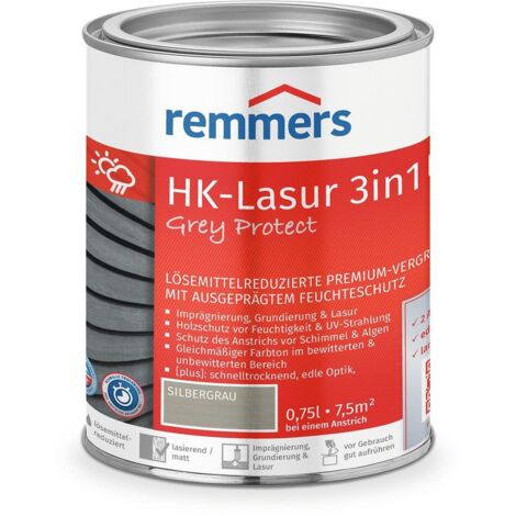 Remmers HK-Lasur 3in1 Grey Protect [plus] silbergrau, matt, 0,75 Liter, Holzlasur, Premium Holzlasur außen, natürliche Grautöne, 3in1 Holzschutz