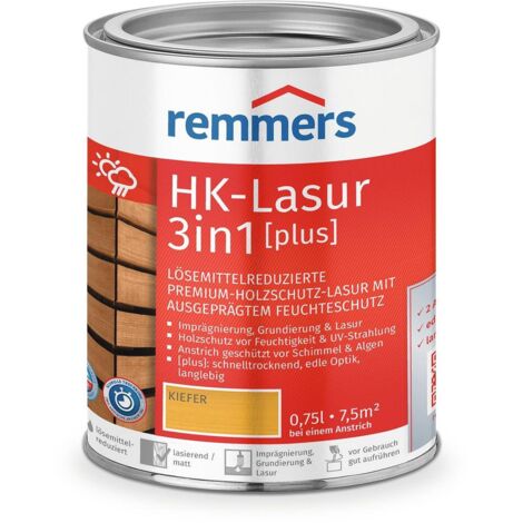 Remmers HK-Lasur 3in1 [plus] kiefer, matt, 0,75 Liter, Holzlasur, Premium Holzlasur außen, 3fach Holzschutz mit Imprägnierung + Grundierung + Lasur