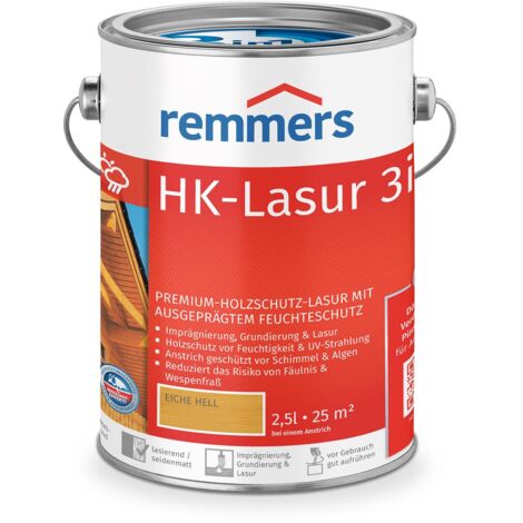 Remmers HK-Lasur 3in1 eiche hell, 2,5 Liter, Holzlasur aussen, 3facher Holzschutz mit Imprägnierung + Grundierung + Lasur, Feuchtigkeit- und UV-Schutz