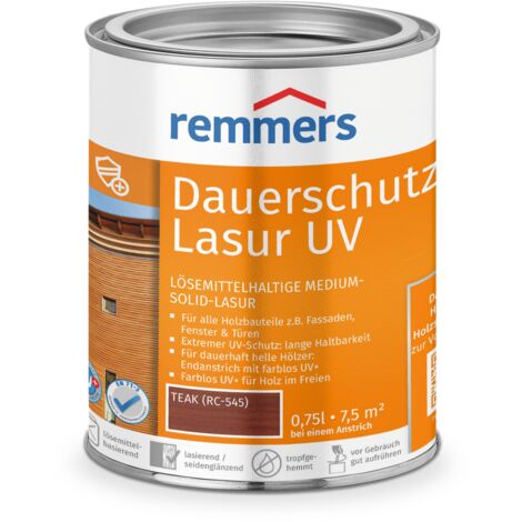 Remmers Dauerschutz-Lasur UV teak, 0,75 Liter, Holz UV-Schutz für außen, auch für helle Farbtöne und farblos UV+, blockfest, wetterbeständig