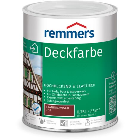 Remmers Deckfarbe skandinavisch rot, 0,75 Liter, Deckfarbe für innen und außen, Wetterschutzfarbe viele Untergründe, hochdeckend, wetterfest