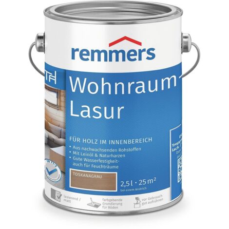 Remmers Wohnraum-Lasur toskanagrau, 2,5 Liter, Holzlasur innen, für Möbel, Böden, Innentüren und Treppen geeignet, mit Abperleffekt