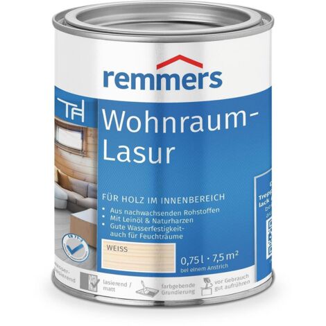 Remmers Wohnraum-Lasur weiß, 0,75 Liter, Holzlasur innen, für Möbel, Böden, Innentüren und Treppen geeignet, mit Abperleffekt