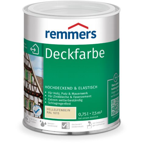 Remmers Deckfarbe hellelfenbein (RAL 1015), 0,75 Liter, Deckfarbe für innen und außen, Wetterschutzfarbe viele Untergründe, hochdeckend, wetterfest