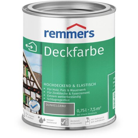 Remmers Deckfarbe dunkelgrau, 0,75 Liter, Deckfarbe für innen und außen, Wetterschutzfarbe viele Untergründe, hochdeckend, wetterfest