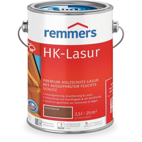 Remmers HK-Lasur 3in1 nussbaum, 2,5 Liter, Holzlasur aussen, 3facher Holzschutz mit Imprägnierung + Grundierung + Lasur, Feuchtigkeit- und UV-Schutz