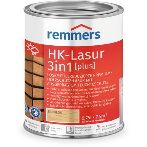 Remmers HK-Lasur 3in1 [plus] farblos, matt, 0,75 Liter, Holzlasur, Premium Holzlasur außen, 3fach Holzschutz mit Imprägnierung + Grundierung + Lasur