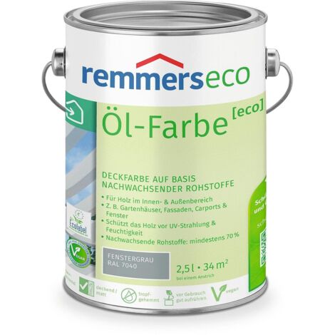 Remmers Öl-Farbe [eco] fenstergrau (RAL 7040), 2,5 Liter, Öko Farbe für Holz innen und außen, mit 3fach Schutz, nachhaltig, umweltfreundlich