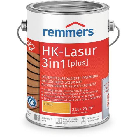 Remmers HK-Lasur 3in1 [plus] kiefer, matt, 2,5 Liter, Holzlasur, Premium Holzlasur außen, 3fach Holzschutz mit Imprägnierung + Grundierung + Lasur