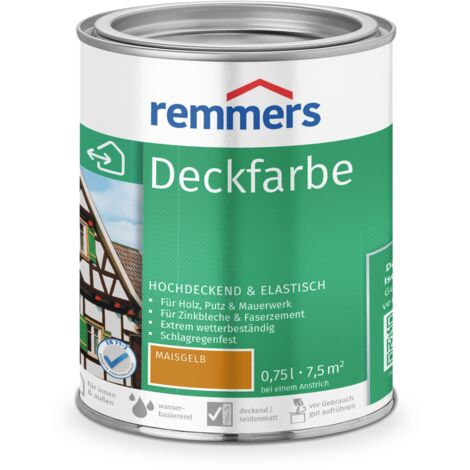 Remmers Deckfarbe maisgelb, 0,75 Liter, Deckfarbe für innen und außen, Wetterschutzfarbe viele Untergründe, hochdeckend, wetterfest