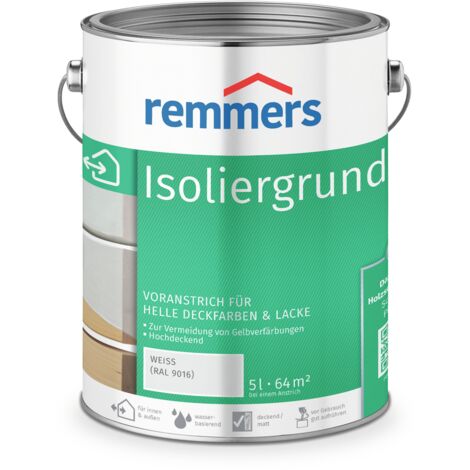 Remmers Isoliergrund weiß (RAL 9016), 5 Liter, Sperrgrund, wirkt gegen Holzinhaltsstoffe, verhindert Gelbverfärbungen, hochdeckend, atmungsaktiv (1/5)