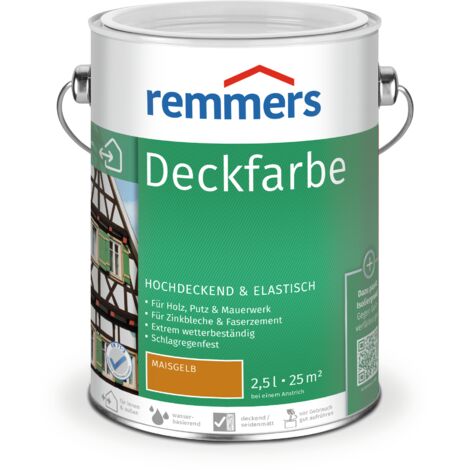 Remmers Deckfarbe maisgelb, 2,5 Liter, Deckfarbe für innen und außen, Wetterschutzfarbe viele Untergründe, hochdeckend, wetterfest