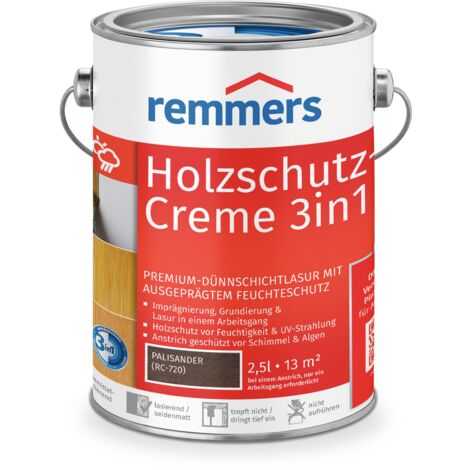 Remmers Holzschutz-Creme 3in1 palisander, 2,5 Liter, tropffreie Holzlasur für aussen, 3facher Holzschutz mit Imprägnierung + Grundierung + Lasur