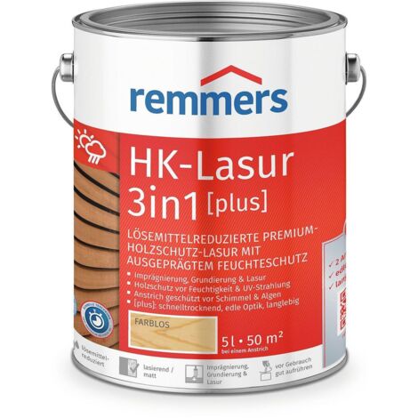 Remmers HK-Lasur 3in1 [plus] farblos, matt, 5 Liter, Holzlasur, Premium Holzlasur außen, 3fach Holzschutz mit Imprägnierung + Grundierung + Lasur