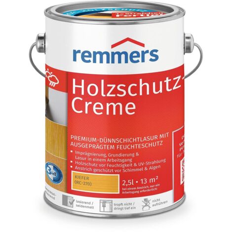 Remmers Holzschutz-Creme 3in1 kiefer, 2,5 Liter, tropffreie Holzlasur für aussen, 3facher Holzschutz mit Imprägnierung + Grundierung + Lasur