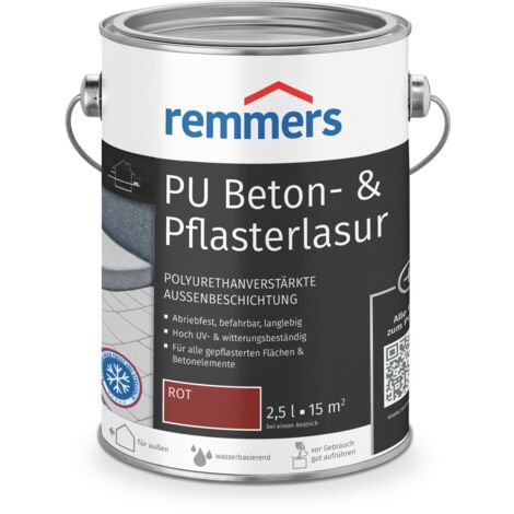Remmers PU Beton- & Pflasterlasur rot, 2,5 Liter, Beton- und Bodenfarbe, Pflasterstein Farbe, für mineralische Untergründe, lichtbeständig