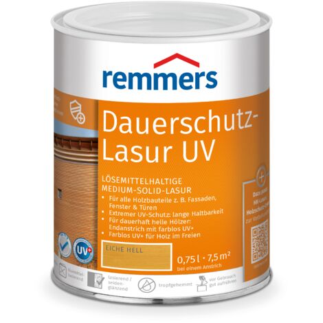 Remmers Dauerschutz-Lasur UV eiche hell, 0,75 Liter, Holz UV-Schutz für außen, auch für helle Farbtöne und farblos UV+, blockfest, wetterbeständig (1/5)