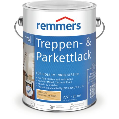 Remmers Treppen- & Parkettlack farblos seidenglänzend, 2,5 Liter, Holz und Parkett Versiegelung für innen, Versiegelungslack zum Streichen, abriebfest