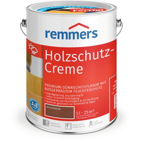 Remmers Holzschutz-Creme 3in1 nussbaum, 5 Liter, tropffreie Holzlasur für aussen, 3facher Holzschutz mit Imprägnierung + Grundierung + Lasur