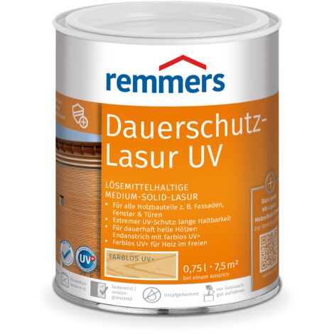 Remmers Dauerschutz-Lasur UV farblos, 0,75 Liter, Holz UV-Schutz für außen, auch für helle Farbtöne und farblos UV+, blockfest, wetterbeständig