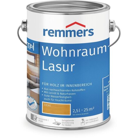 Remmers Wohnraum-Lasur eiche, 2,5 Liter, Holzlasur innen, für Möbel, Böden, Innentüren und Treppen geeignet, mit Abperleffekt (1/4)