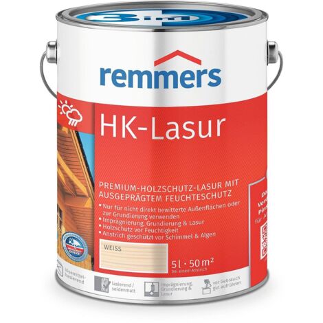 Remmers HK-Lasur 3in1 weiß, 5 Liter, Holzlasur aussen, 3facher Holzschutz mit Imprägnierung + Grundierung + Lasur, Feuchtigkeit- und UV-Schutz