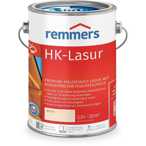 Remmers HK-Lasur 3in1 weiß, 2,5 Liter, Holzlasur aussen, 3facher Holzschutz mit Imprägnierung + Grundierung + Lasur, Feuchtigkeit- und UV-Schutz