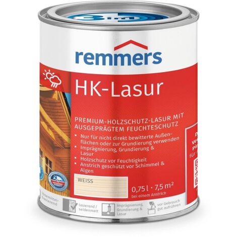 Remmers HK-Lasur 3in1 weiß, 0,75 Liter, Holzlasur aussen, 3facher Holzschutz mit Imprägnierung + Grundierung + Lasur, Feuchtigkeit- und UV-Schutz