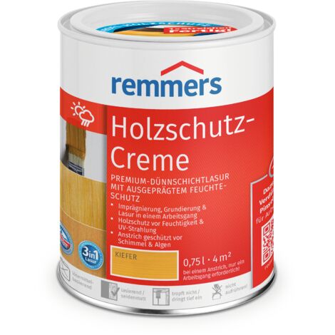 Remmers Holzschutz-Creme 3in1 kiefer, 0,75 Liter, tropffreie Holzlasur für aussen, 3facher Holzschutz mit Imprägnierung + Grundierung + Lasur