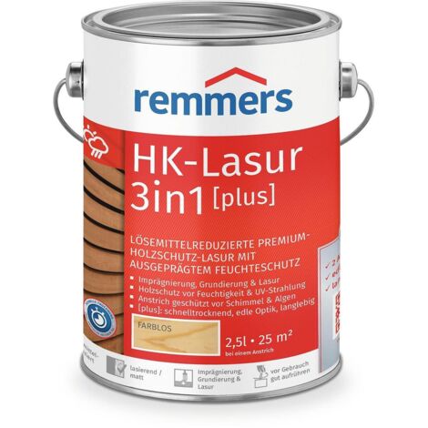 Remmers HK-Lasur 3in1 [plus] farblos, matt, 2,5 Liter, Holzlasur, Premium Holzlasur außen, 3fach Holzschutz mit Imprägnierung + Grundierung + Lasur (1/5)