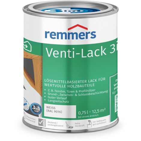 Remmers Venti-Lack 3in1 weiß (RAL 9016), 0,75 Liter, Alkydhardzlack für Holz innen und außen, 3 Beschichtungen in einem Produkt, hohe Deckkraft