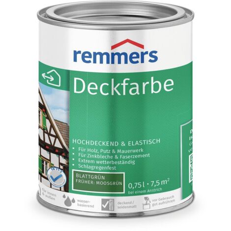 Remmers Deckfarbe blattgrün, 0,75 Liter, Deckfarbe für innen und außen, Wetterschutzfarbe viele Untergründe, hochdeckend, wetterfest