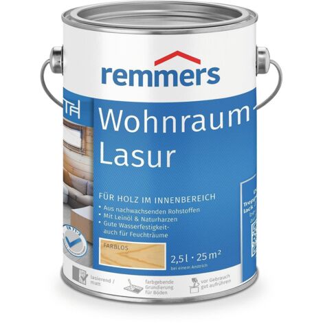 Remmers Wohnraum-Lasur farblos, 2,5 Liter, Holzlasur innen, für Möbel, Böden, Innentüren und Treppen geeignet, mit Abperleffekt