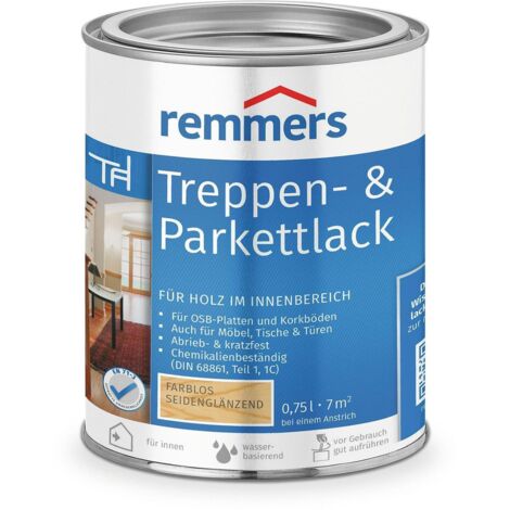 Remmers Treppen- & Parkettlack farblos seidenglänzend, 0,75 Liter, Holz und Parkett Versiegelung für innen, Versiegelungslack zum Streichen, abriebfest