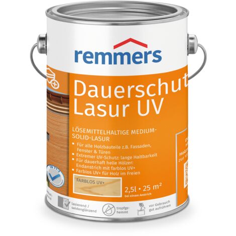 Remmers Dauerschutz-Lasur UV farblos, 2,5 Liter, Holz UV-Schutz für außen, auch für helle Farbtöne und farblos UV+, blockfest, wetterbeständig