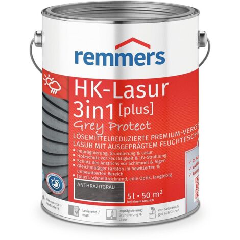 Remmers HK-Lasur 3in1 Grey Protect [plus] anthrazitgrau, matt, 5 Liter, Holzlasur, Premium Holzlasur außen, natürliche Grautöne, 3in1 Holzschutz
