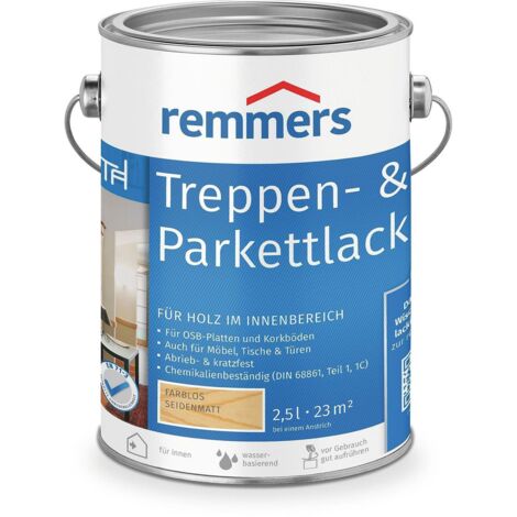 Remmers Treppen- & Parkettlack farblos seidenmatt, 2,5 Liter, Holz und Parkett Versiegelung für innen, Versiegelungslack zum Streichen, abriebfest (1/4)