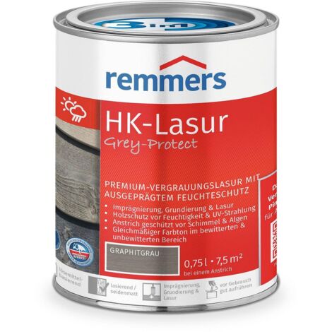 Remmers HK-Lasur 3in1 Grey-Protect graphitgrau, 0,75 Liter, Holzlasur für Vergrauung außen, 3 Holzschutz Produkte in einem, Feuchtigkeit- und UV-Schutz