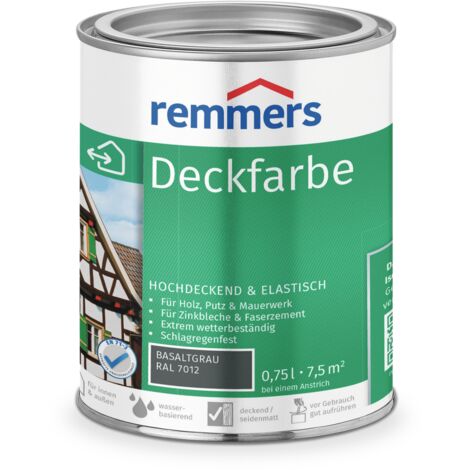 Remmers Deckfarbe basaltgrau (RAL 7012), 0,75 Liter, Deckfarbe für innen und außen, Wetterschutzfarbe viele Untergründe, hochdeckend, wetterfest