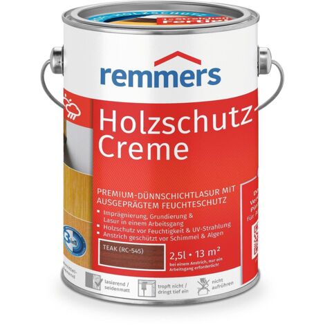 Remmers Holzschutz-Creme 3in1 teak, 2,5 Liter, tropffreie Holzlasur für aussen, 3facher Holzschutz mit Imprägnierung + Grundierung + Lasur
