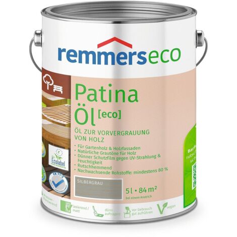 Remmers Patina-Öl [eco] silbergrau, 5 Liter, nachhaltiges Holzöl grau, innen und außen, vegan, rutschhemmend, natürliche Grautöne für Holz