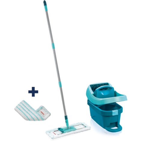 Leifheit Set Wischtuchpresse Profi XL mit Bodenwischer und Rollen inkl. Ersatzbezug Profi micro duo aus Mikrofaser, saugfähig und reinigungsstark, Set zum Putzen ohne Bücken mit Click-System