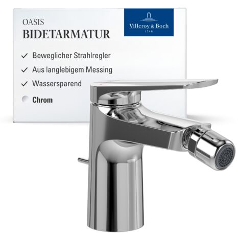Villeroy & Boch Oasis Einhebel-Bidetarmatur, Bidet Wasserhahn mit Zugstange und Keramikkartusche, Bidetmischer wassersparend, Auslauf Höhe 73mm, rund, Chrom (1/5)
