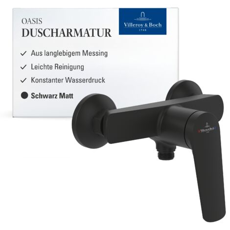 Villeroy & Boch Oasis Duscharmatur, Mischbatterie Dusche mit Rückflussschutz und Keramikkartusche, Einhebel-Duscharmatur für Aufputz Montage, rund, Matt Black