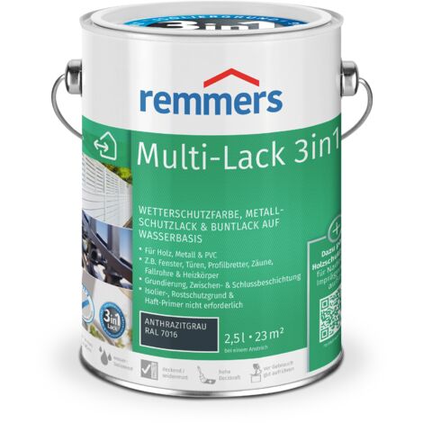 Remmers Multi-Lack 3in1 anthrazitgrau (RAL 7016), 2,5 Liter, Wetterschutzfarbe, Metallschutzlack & Buntlack auf Wasserbasis für Holz, Metall & PVC