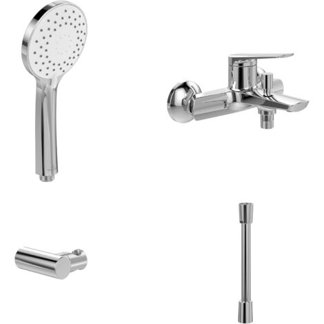 Villeroy & Boch Oasis Badewannenarmaturen-Set Aufputz (4 in 1 Bundle), Wannenarmatur inkl. Armatur, Handbrause, Handbrauseschlauch und Handbrausehalter, Chrom