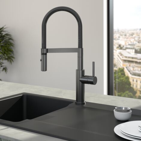 Villeroy & Boch Spültischarmatur Steel Expert Compact Window, 360° Schwenkbereich, 2 Strahlarten, Anthrazit