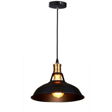 Lustre Suspension Industrielle Vintage E27 Lampe Plafonniers Stoex  Retro Abat-jour pour Cuisine Salle à manger Salon Chambre Restaurant - Noir